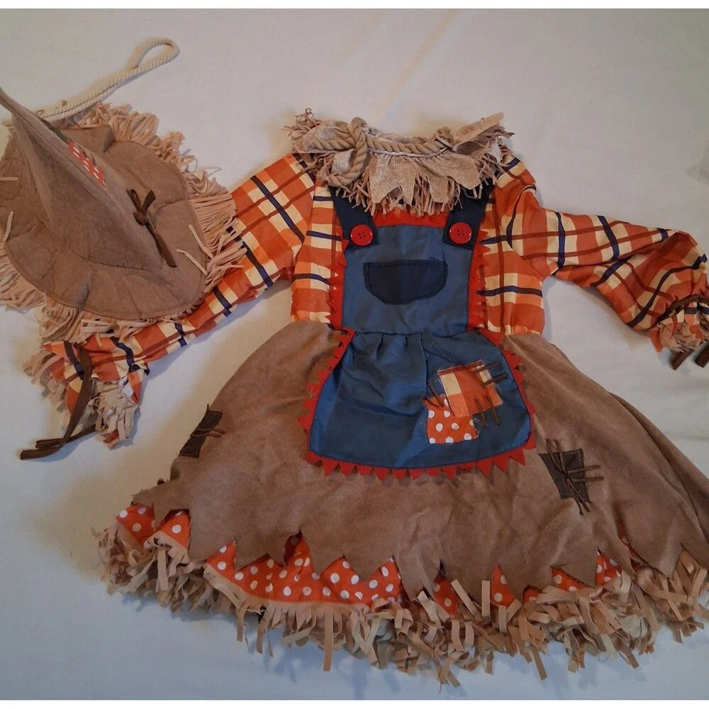 Scarecrow Girl Halloween Costume 3T Dress Collar Hat Spooktacular Creations